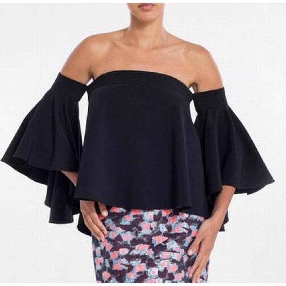 NWOT Milly Off Shoulder Bell Sleeve Black Top sz 2